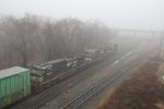 NS 6950 leads train 11Z onto 35 track through Enola's fog